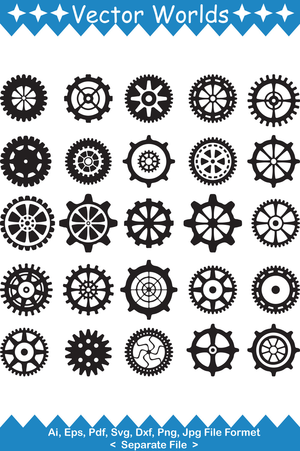 Bundle of vector irresistible images of gears silhouettes.