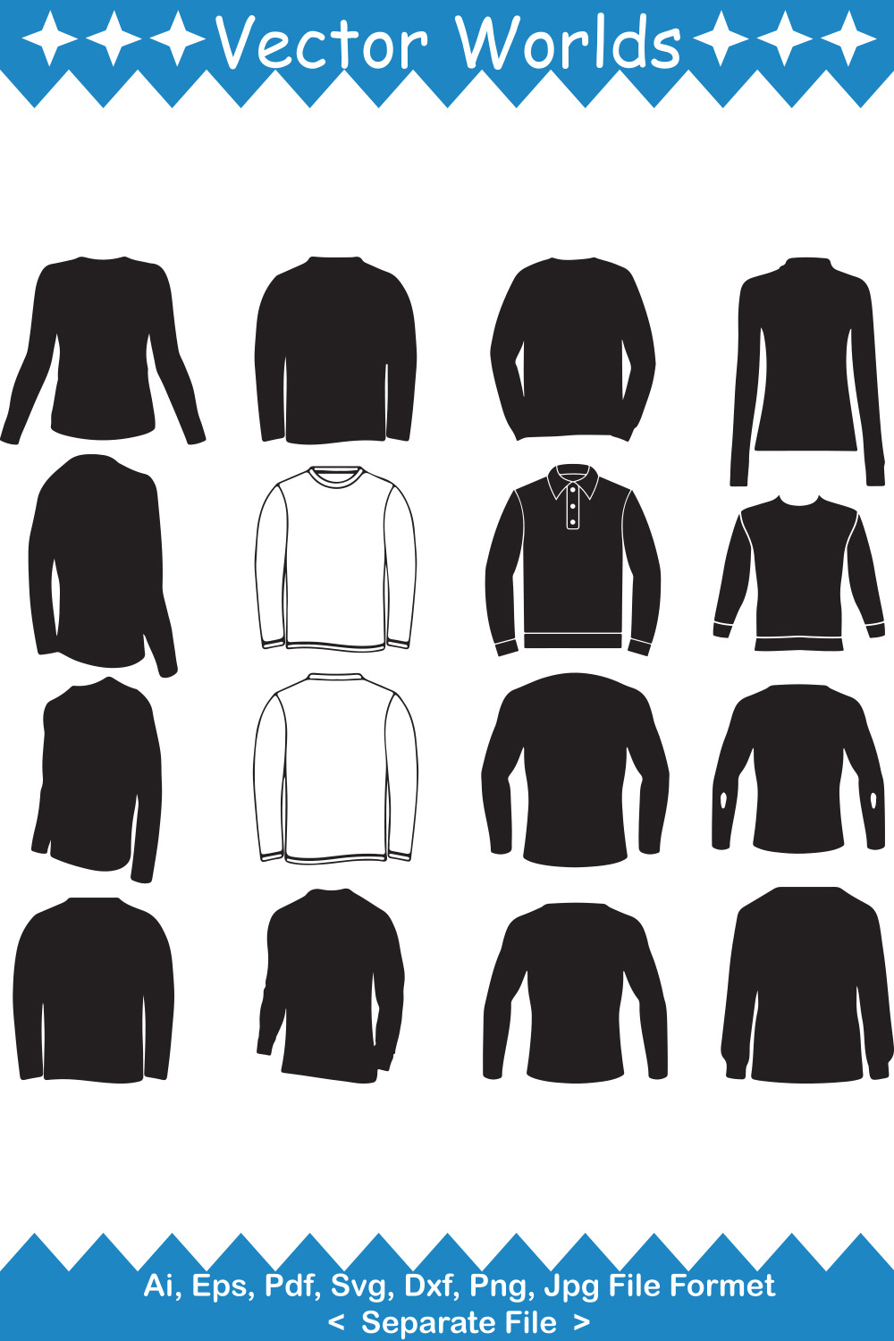 A pack of vector exquisite turtleneck silhouette images.