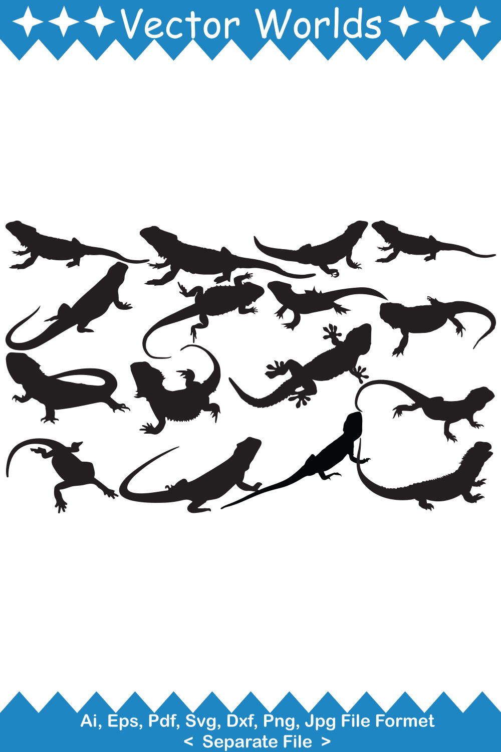 Group of lizards silhouetted against a white background.