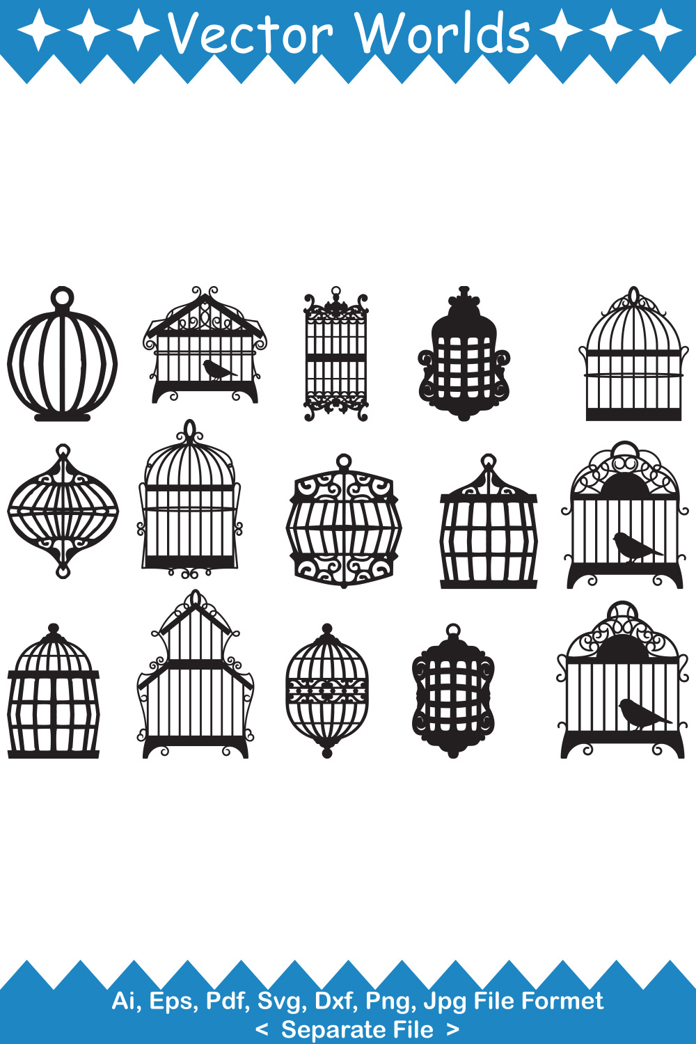 Collection of vector unique images of bird cages.