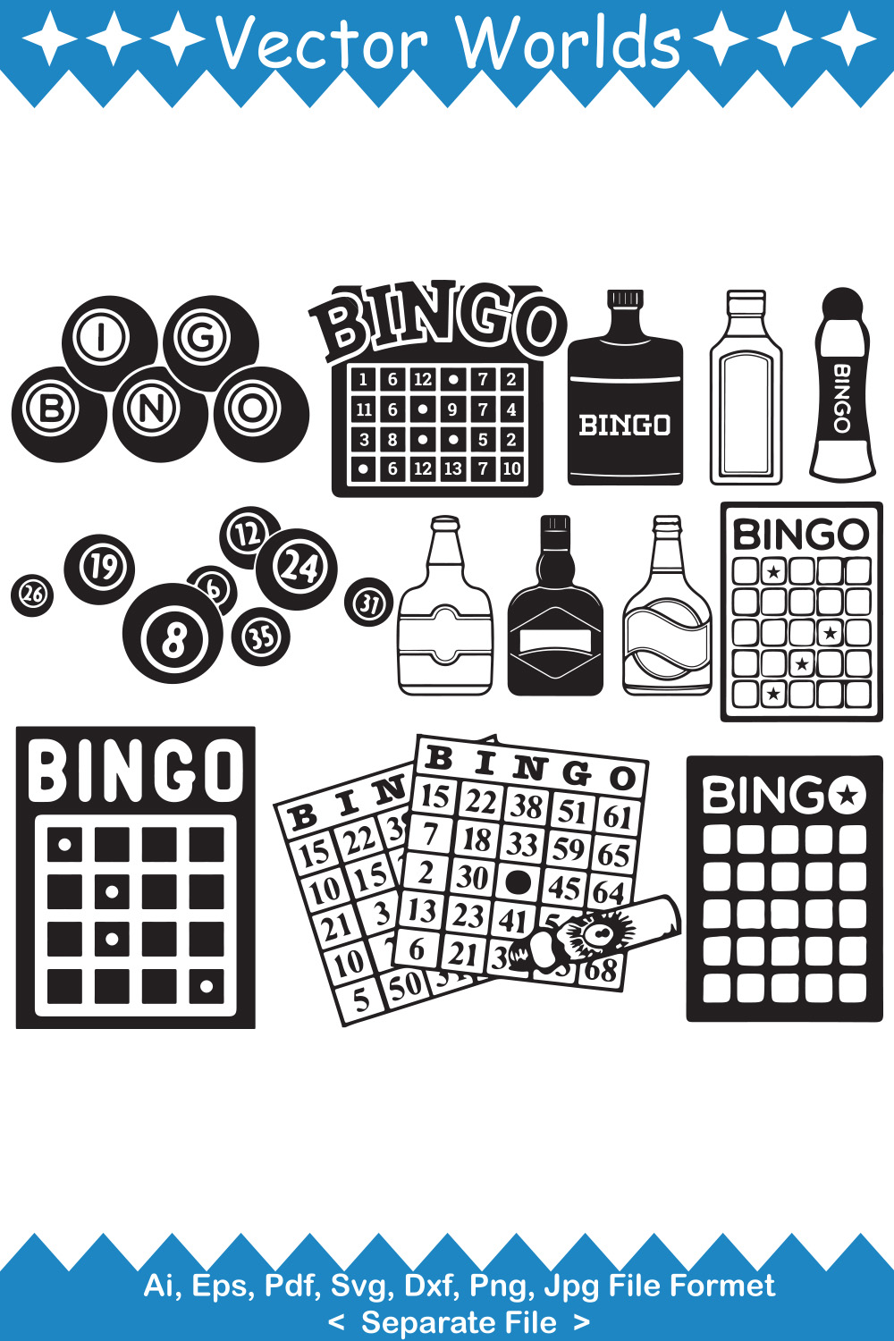 A bundle of vector exquisite images of various items with the inscription bingo.