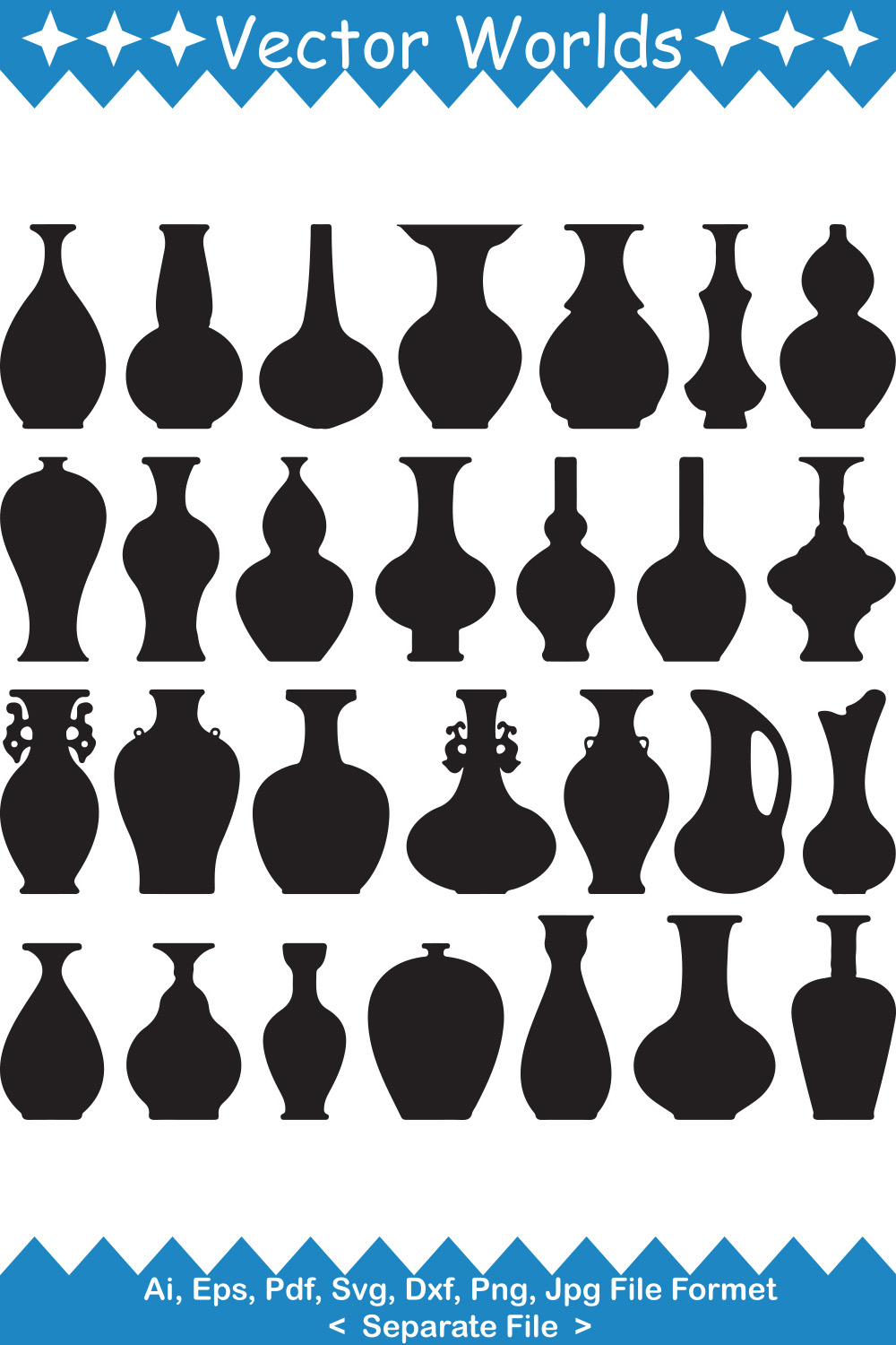 Pack of vector irresistible images of pot pottery silhouettes.