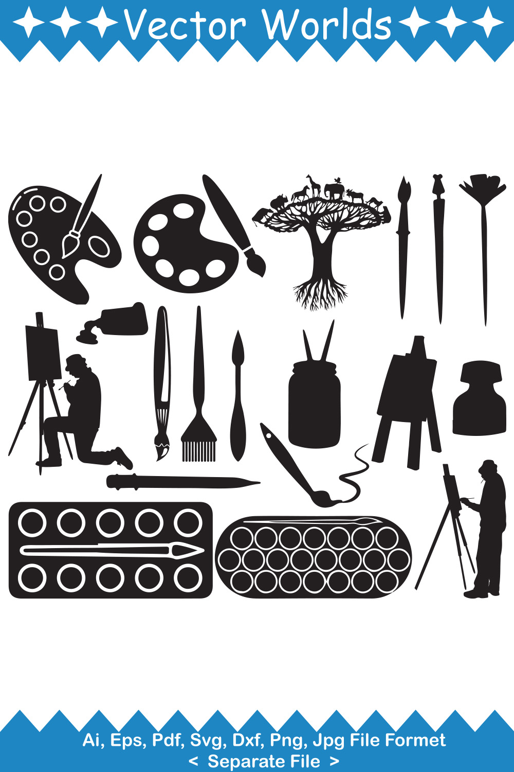 Bundle of irresistible black color images of artistic accessories.