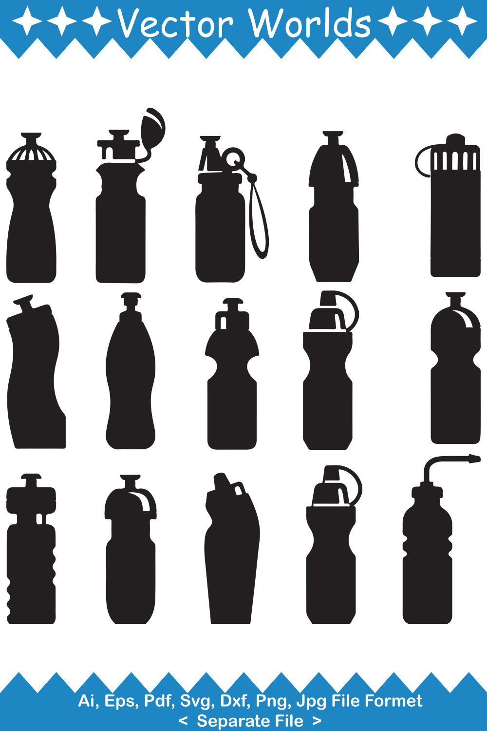 Pack of vector wonderful images of bottles silhouette.