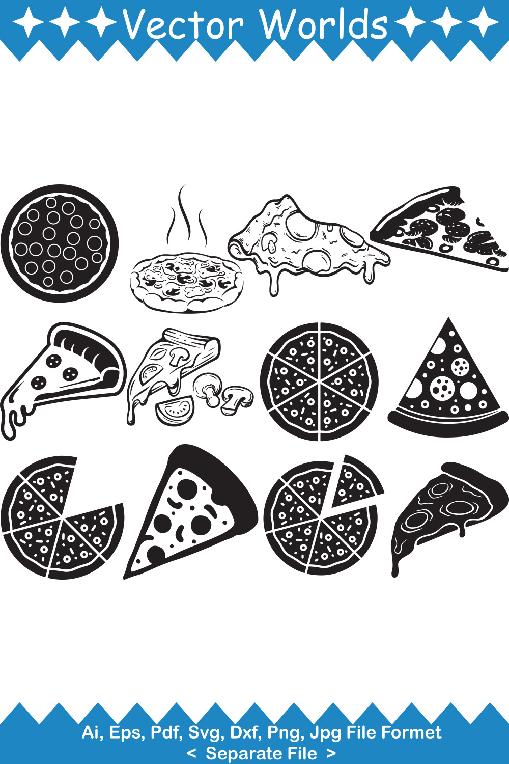 A selection of vector wonderful images of pizza silhouettes.