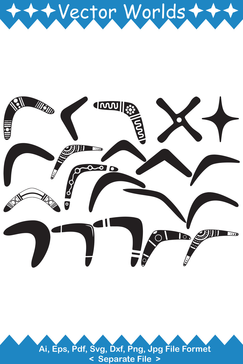 A selection of vector adorable boomerang silhouette images.