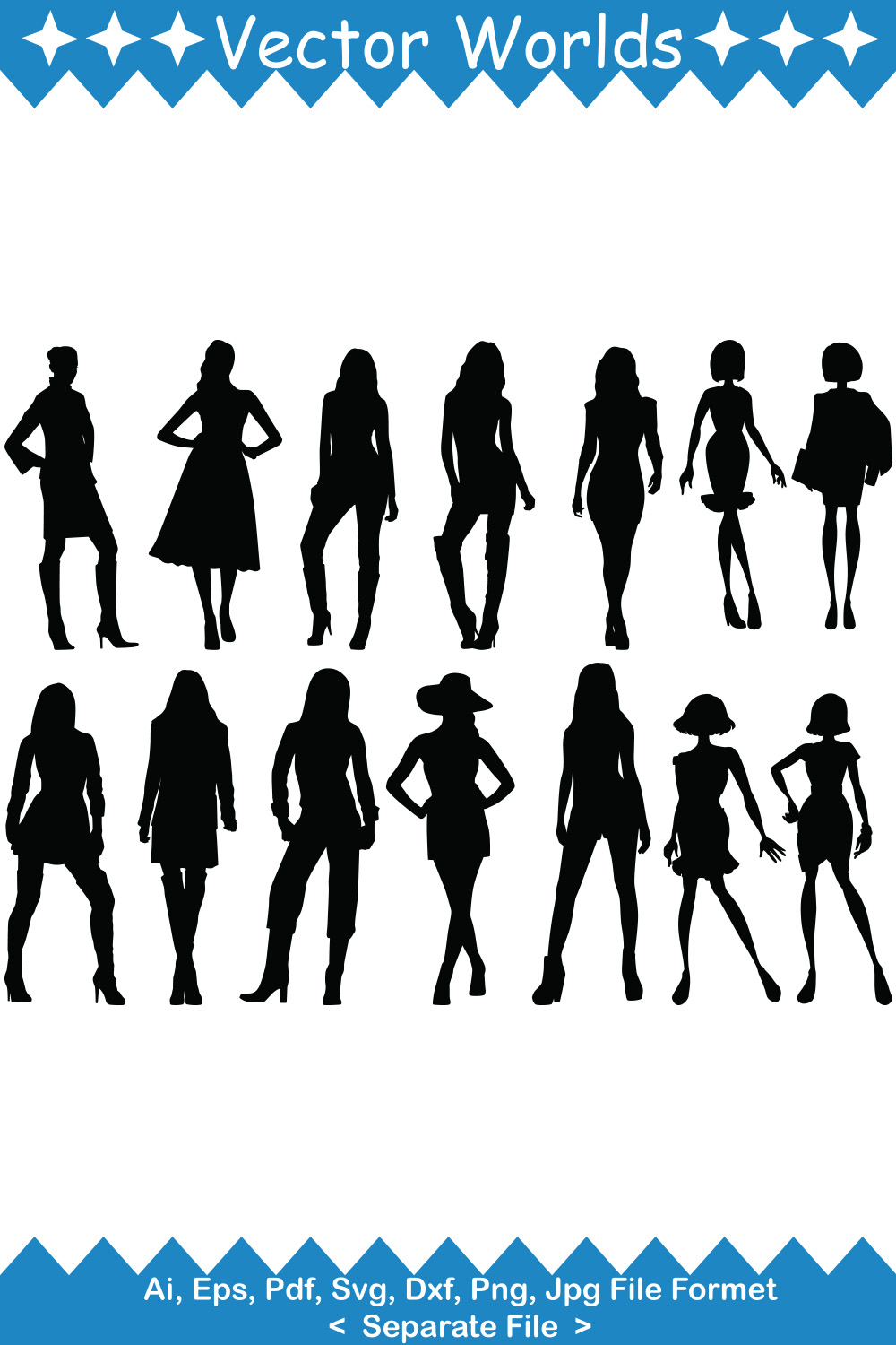 Bundle of vector gorgeous images of fashionable women silhouettes.