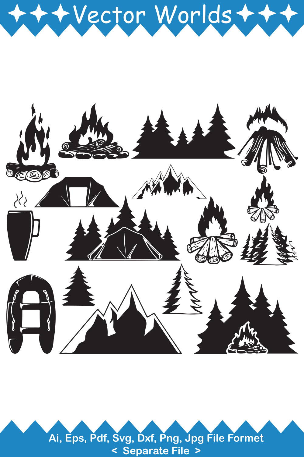 Collection of unique camping silhouettes images.