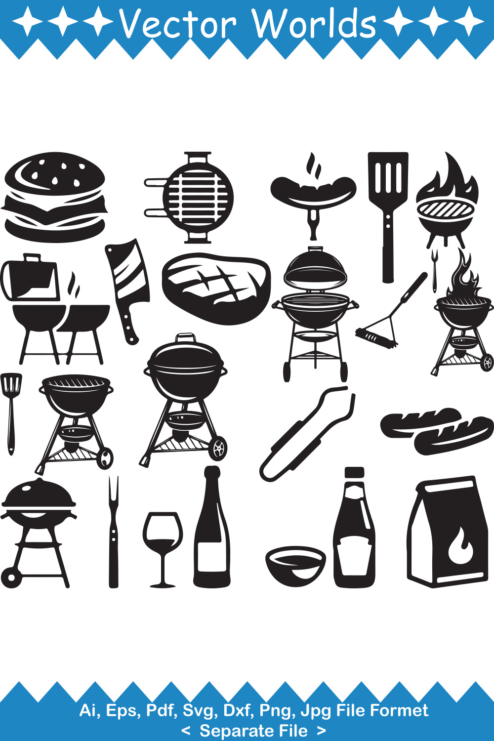 Set of vector unique images of picnic silhouettes.