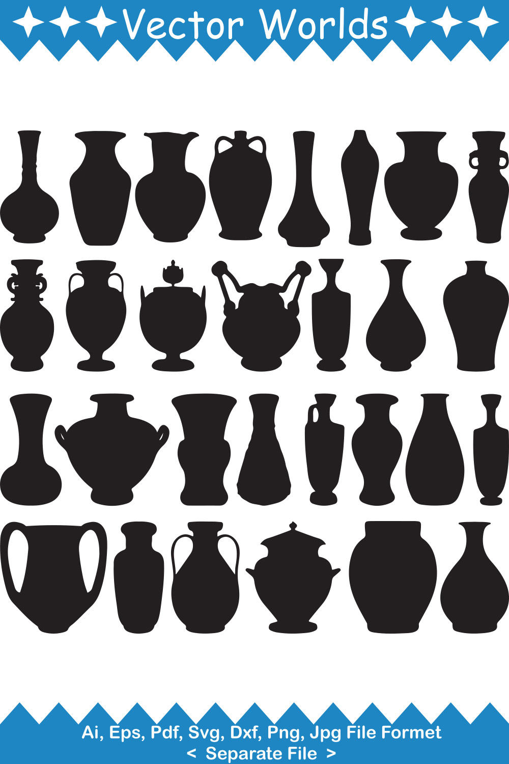 Collection of vector unique images of pot pottery silhouettes.