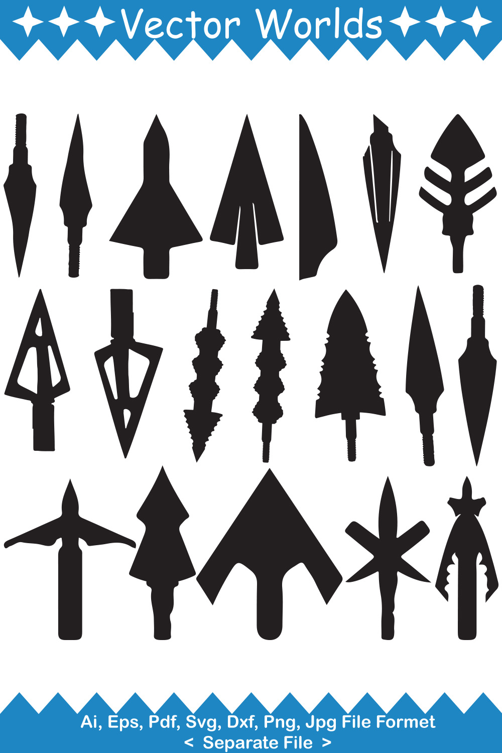 Set of adorable images of broadhead arrows silhouettes.