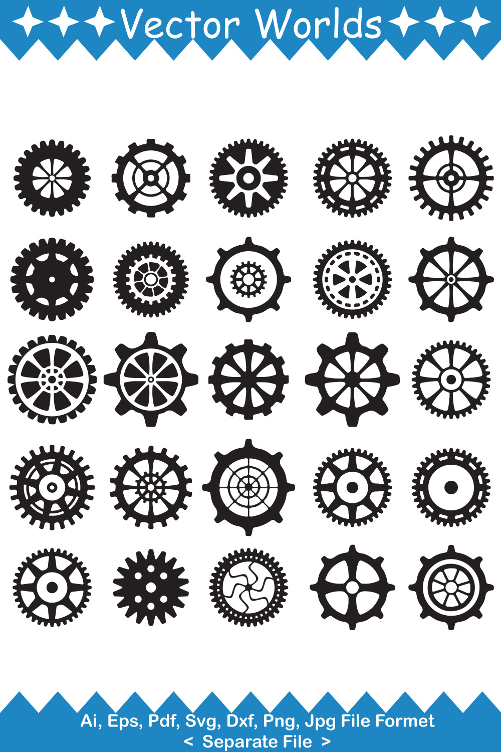 Bundle of vector gorgeous images of growing gears silhouettes.