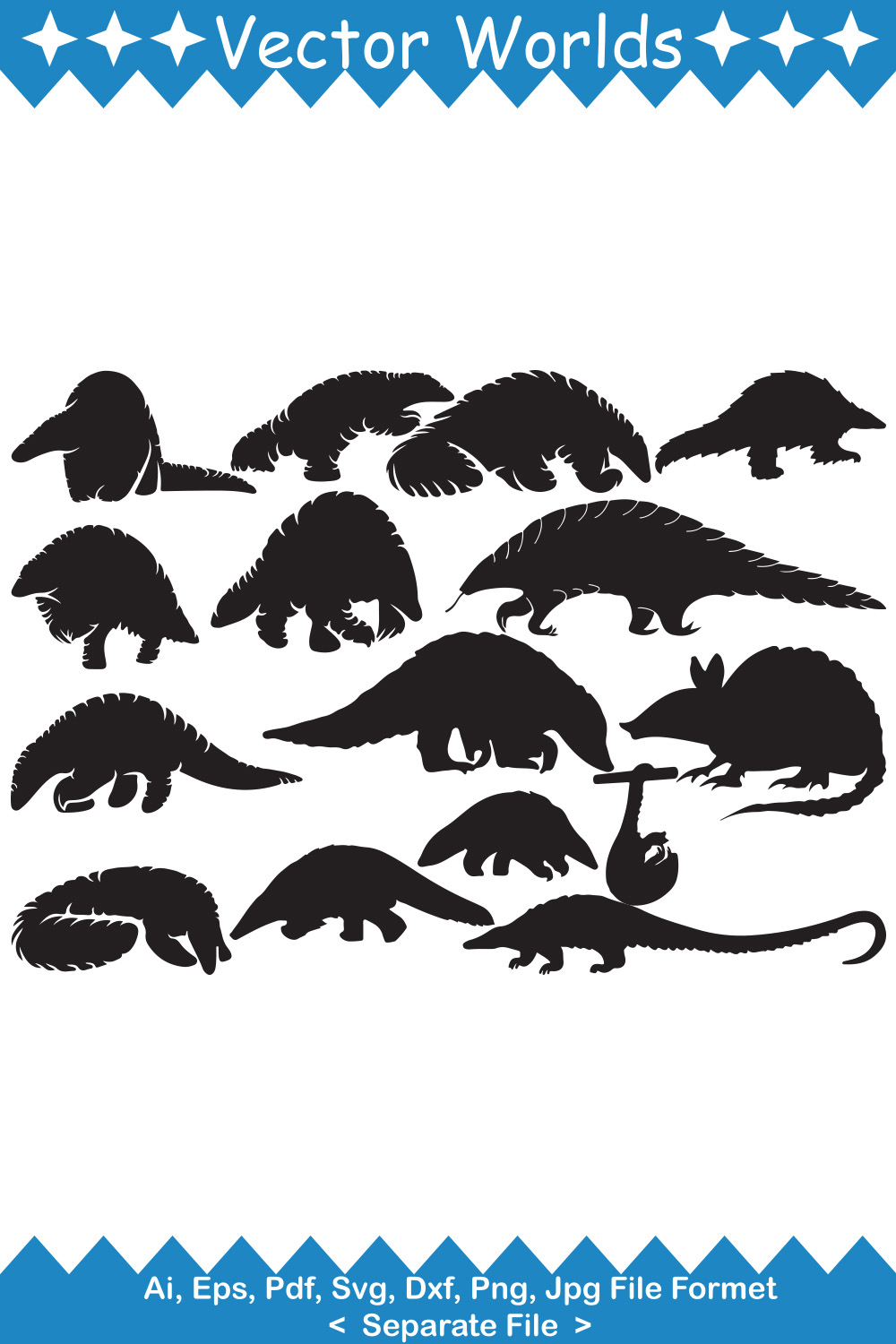Set of silhouettes of different types of animals.