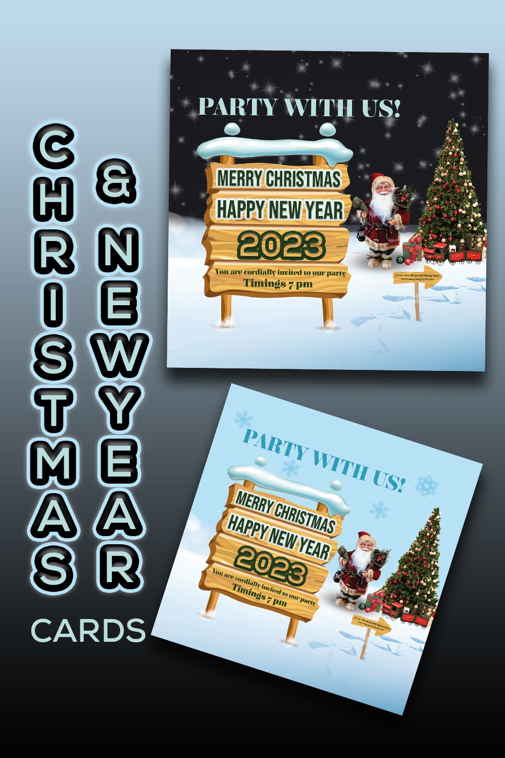 Printable Xmas and New Year Cards PSD pinterest image.