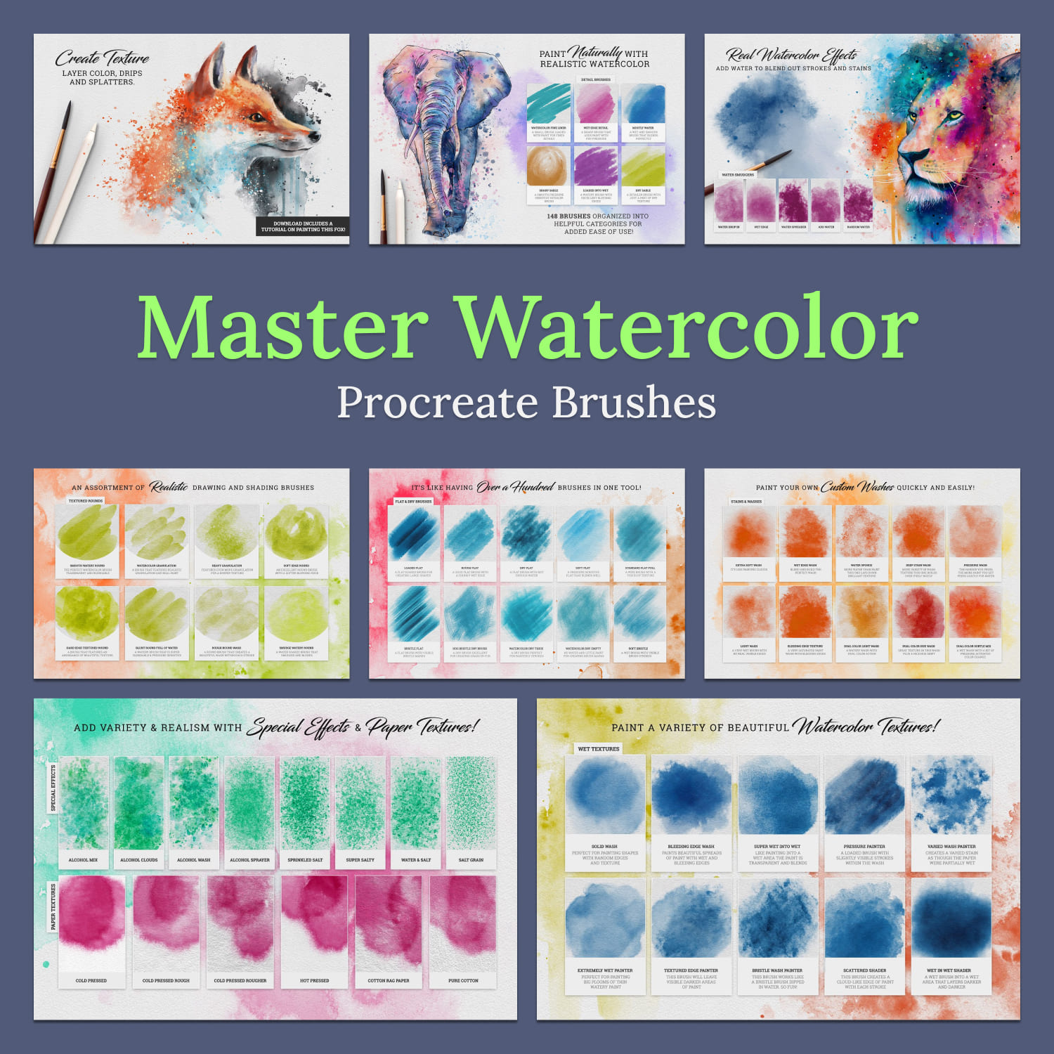 Master Watercolor Procreate Brushes - main image preview.