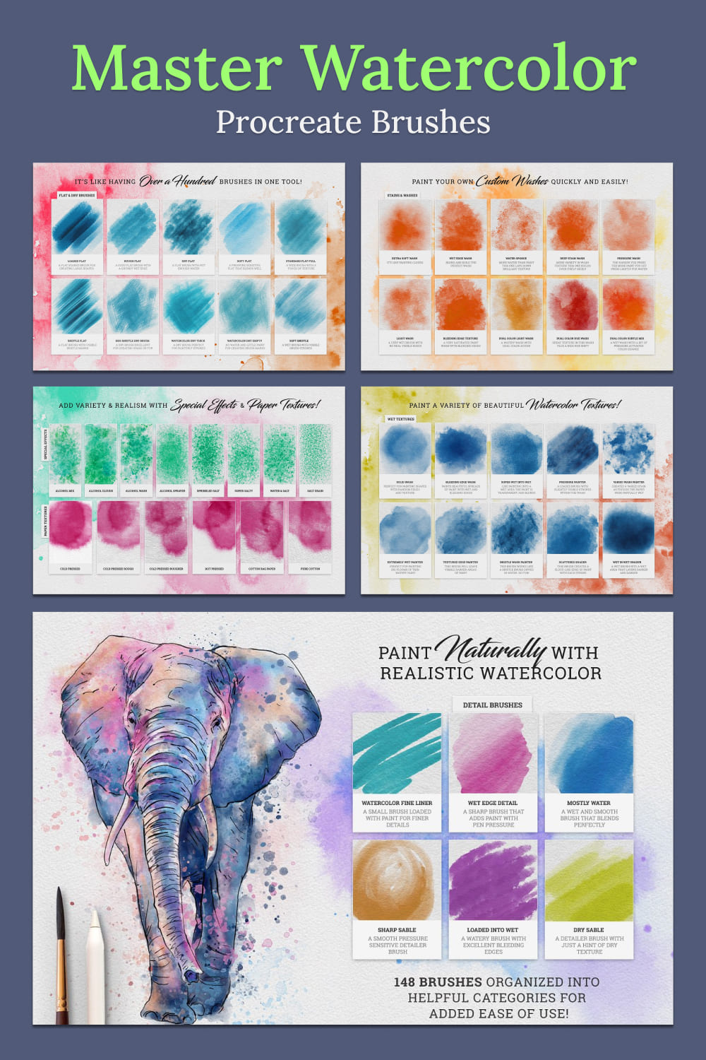 Master Watercolor Procreate Brushes - pinterest image preview.