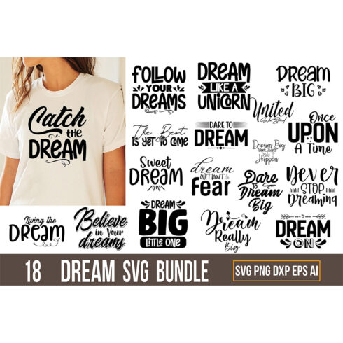 T-shirt Typography Dreams Design SVG Bundle cover image.