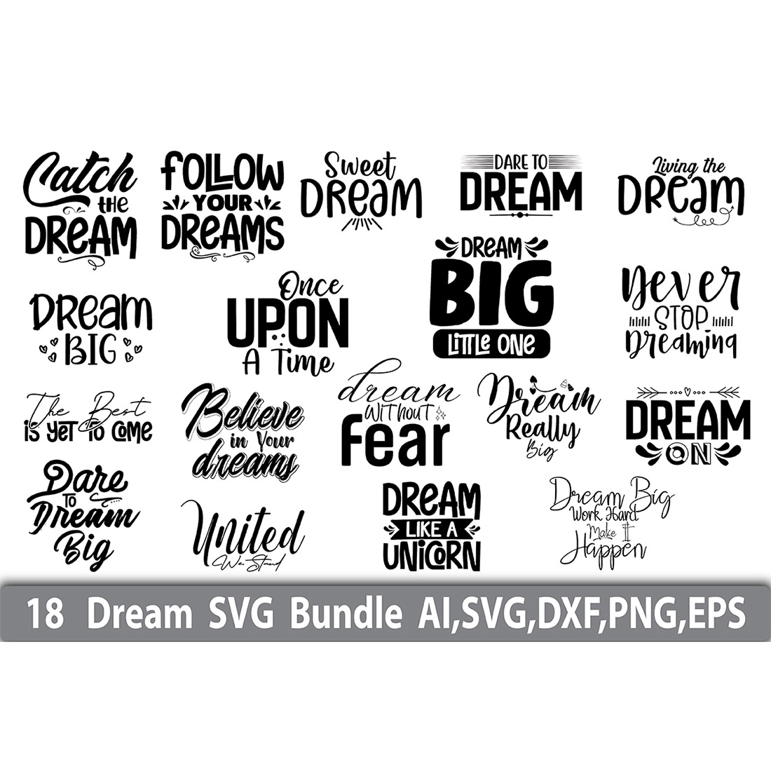 Typography T-shirt Dreams Design SVG Bundle cover image.