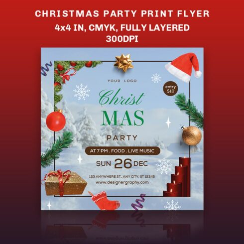 Printable Christmas Event Party Flyer cover image.