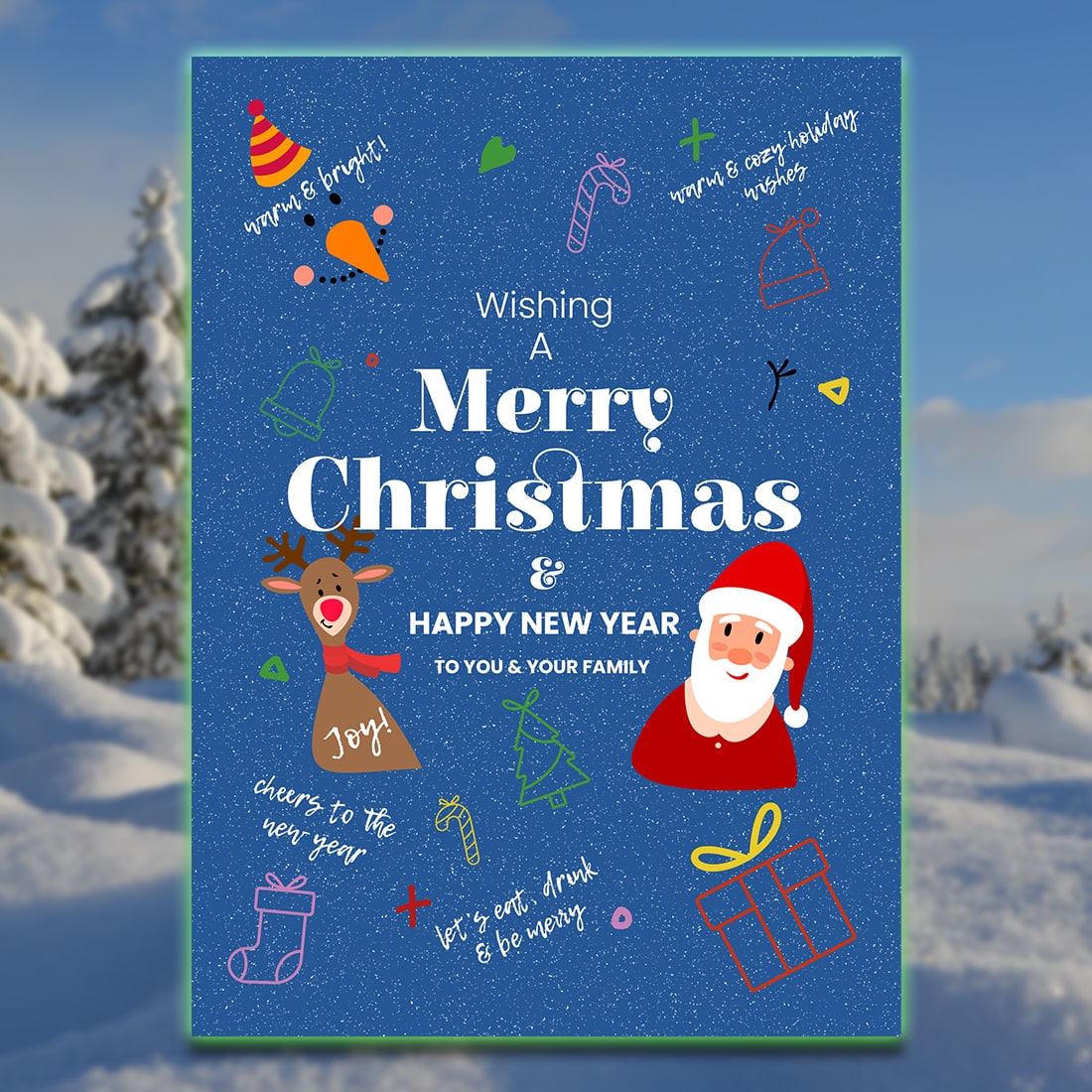 Printable Christmas and New Year Cards PSD preview image.