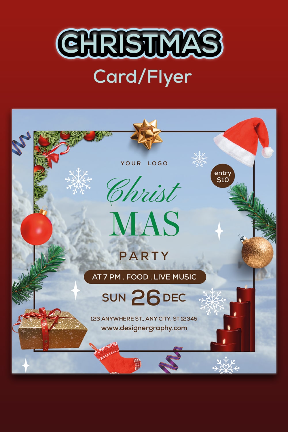 Printable Christmas Event Party Flyer pinterest image.