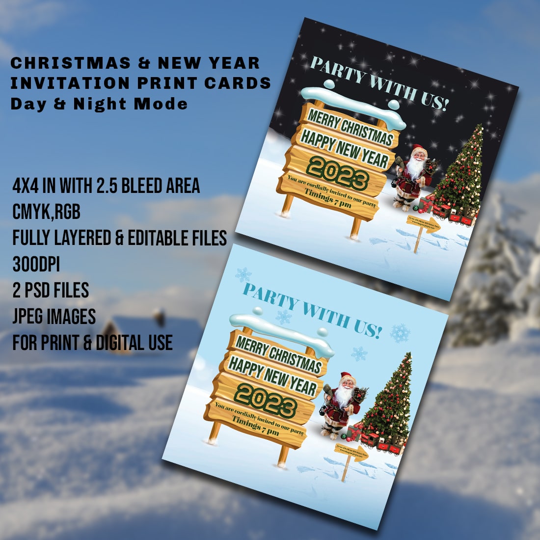 Printable Xmas and New Year Cards PSD cover image.