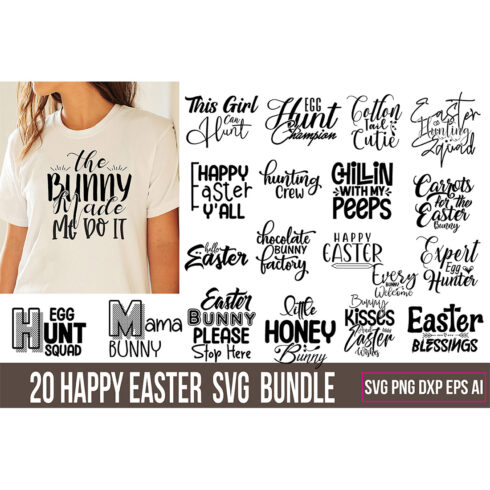 T-shirt Happy Easter Typography SVG Design cover image.