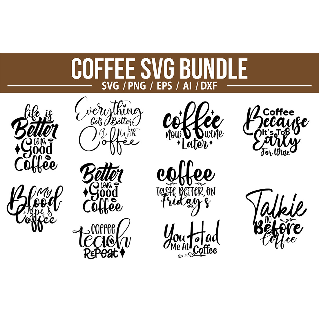 T-shirt Typography Coffee SVG Design Bundle cover image.