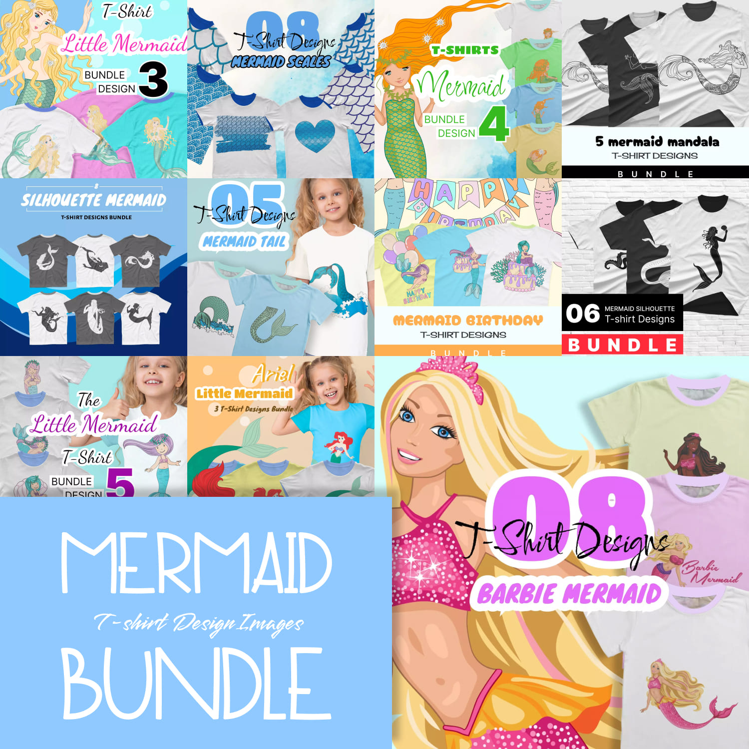 Mermaid T-shirt Design Images Bundle.