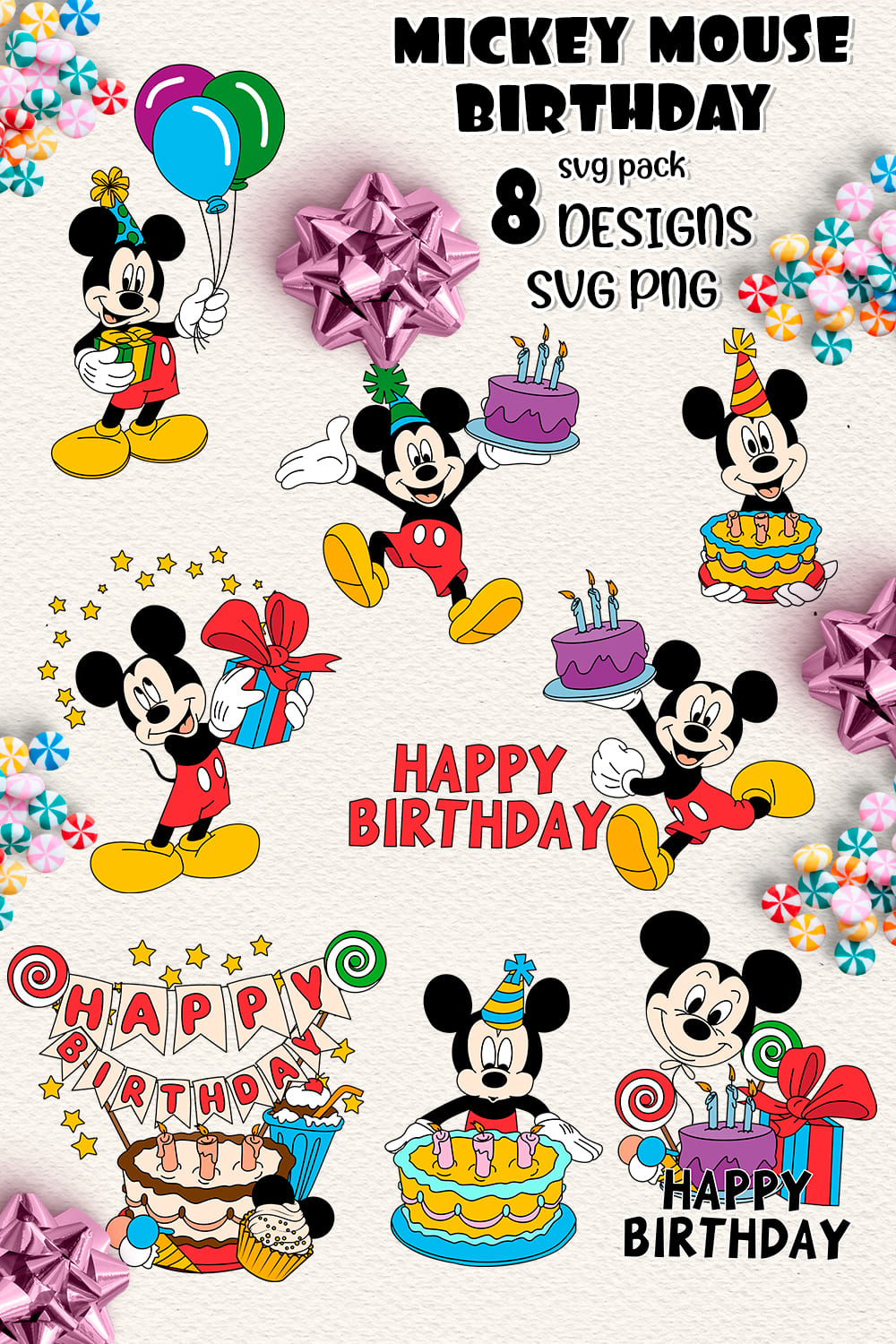 Mickey Mouse Birthday SVG - pinterest image preview.