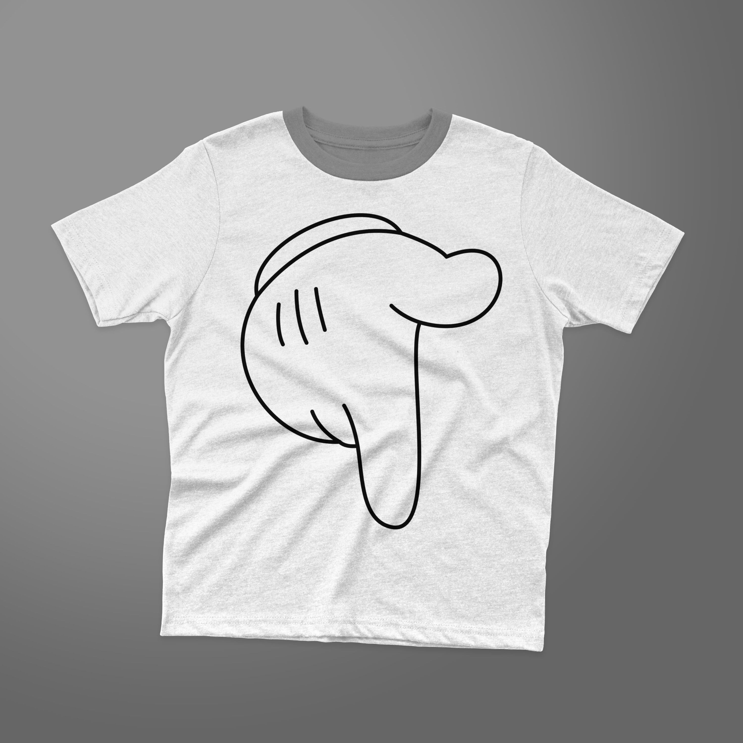 Outline mickey mouse hands on a white t-shirt.