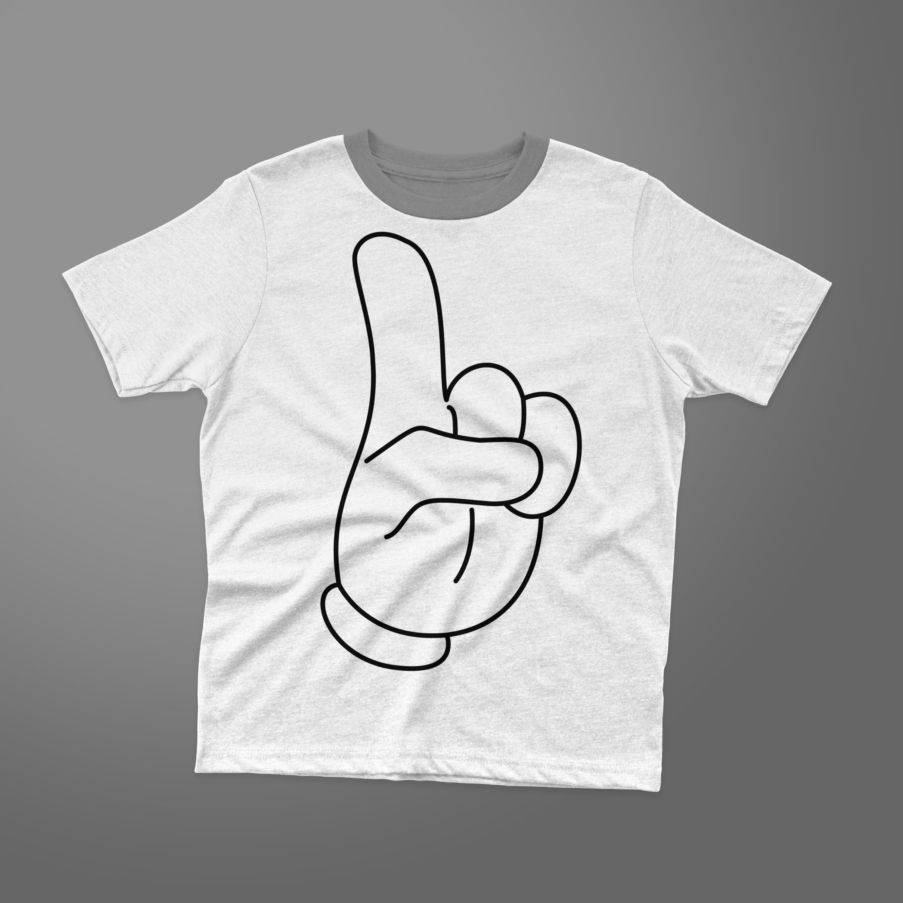 Mickey Mouse's finger up on a simple t-shirt.