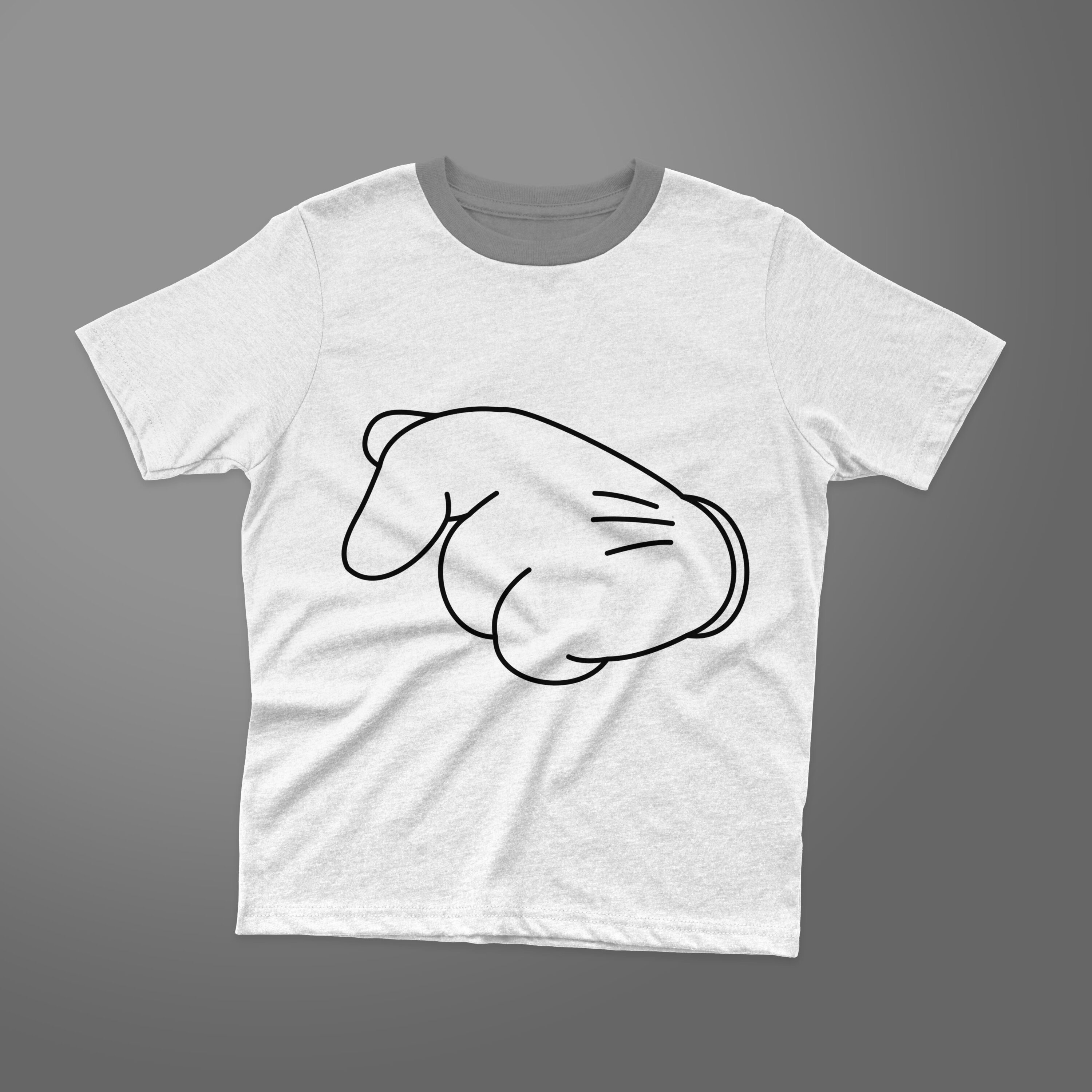 Outline mickey mouse hand on a classic white t-shirt.