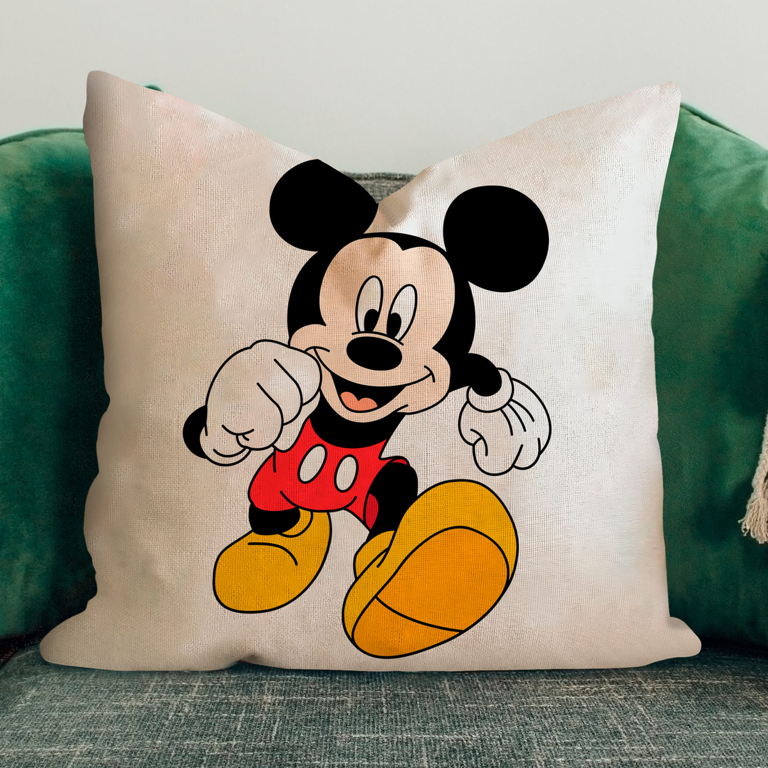 Pillow design with mickey mouse image.