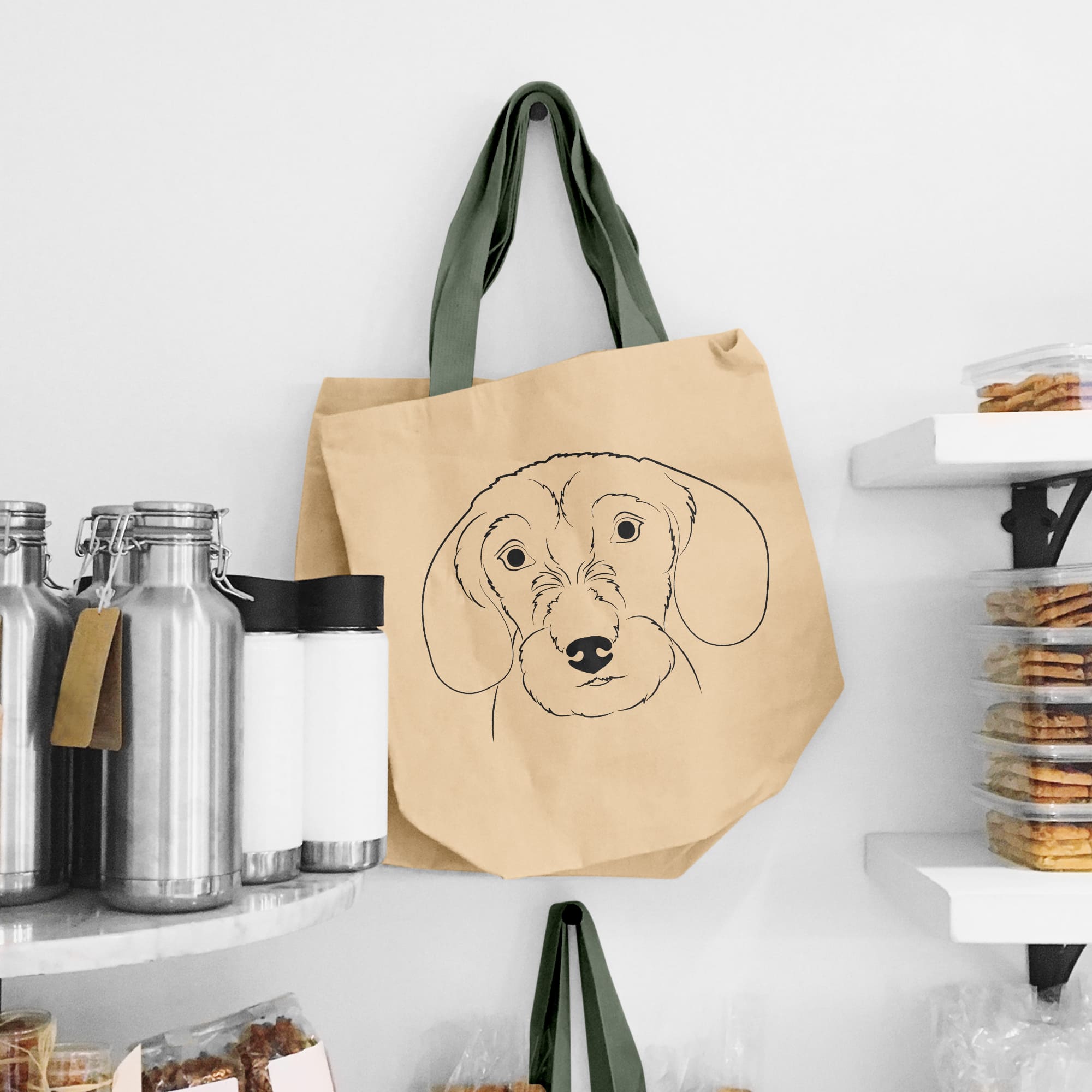 Bag with a picture of a dog on it.