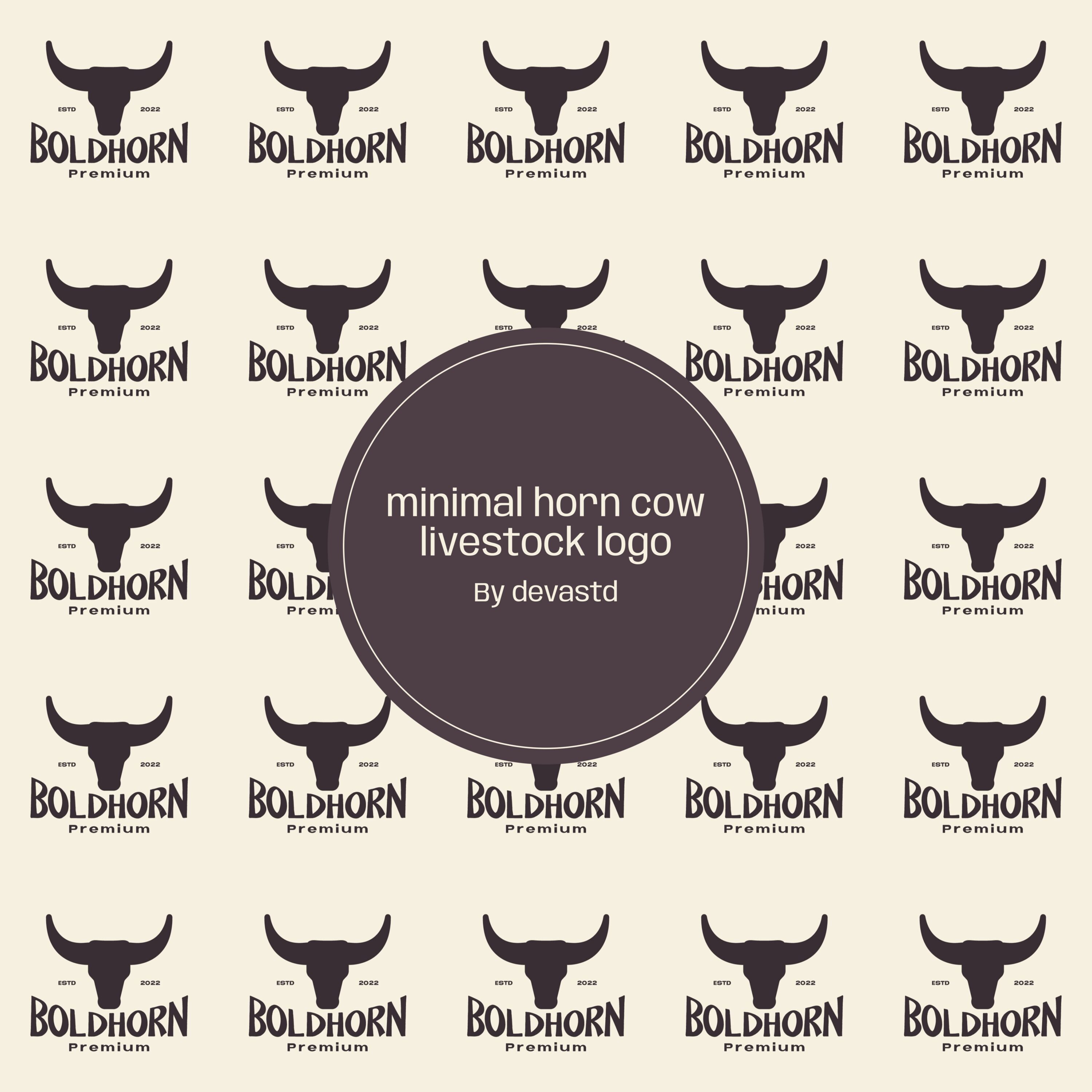 minimal horn cow livestock logo.