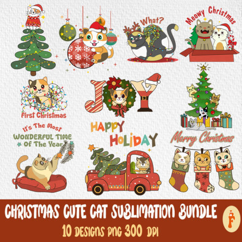Best Christmas Cute Cat Sublimation T-Shirt Designs cover image.