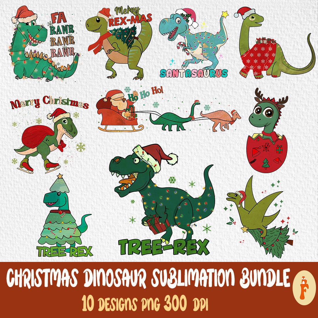 Best Christmas Dinosaur Sublimation T-Shirt Designs cover image.