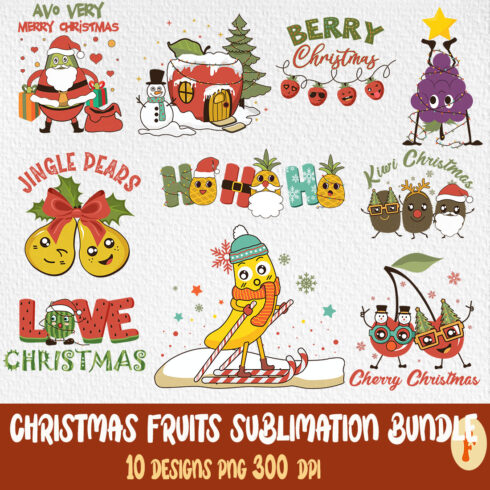 Christmas Cute Fruits Sublimation T-Shirt Designs cover image.