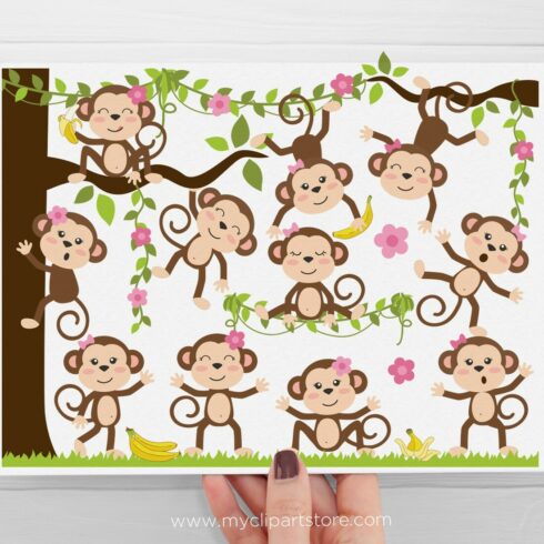 Monkey Girls - Vector Clipart main cover image.