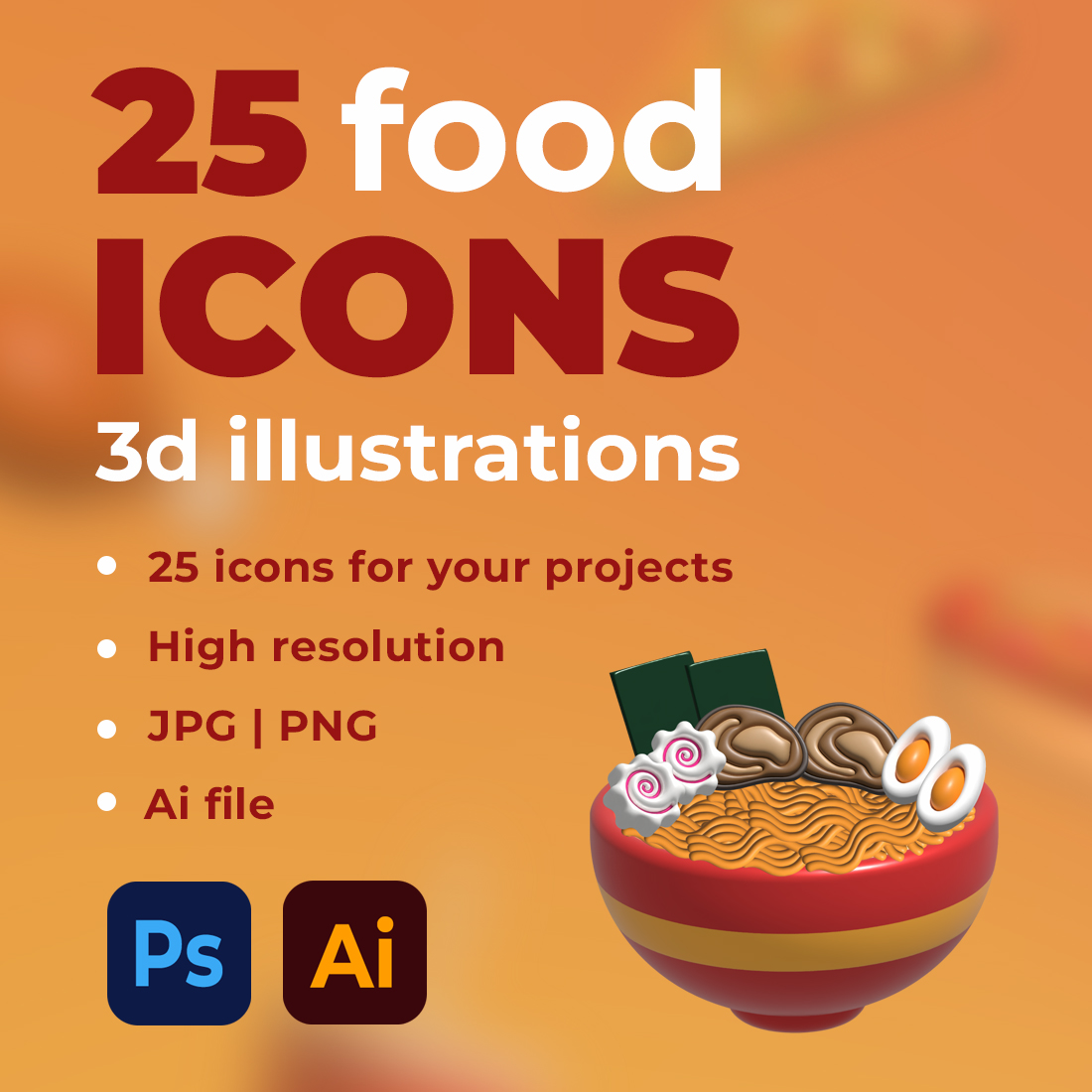 3D Food Icons Collection presentation.