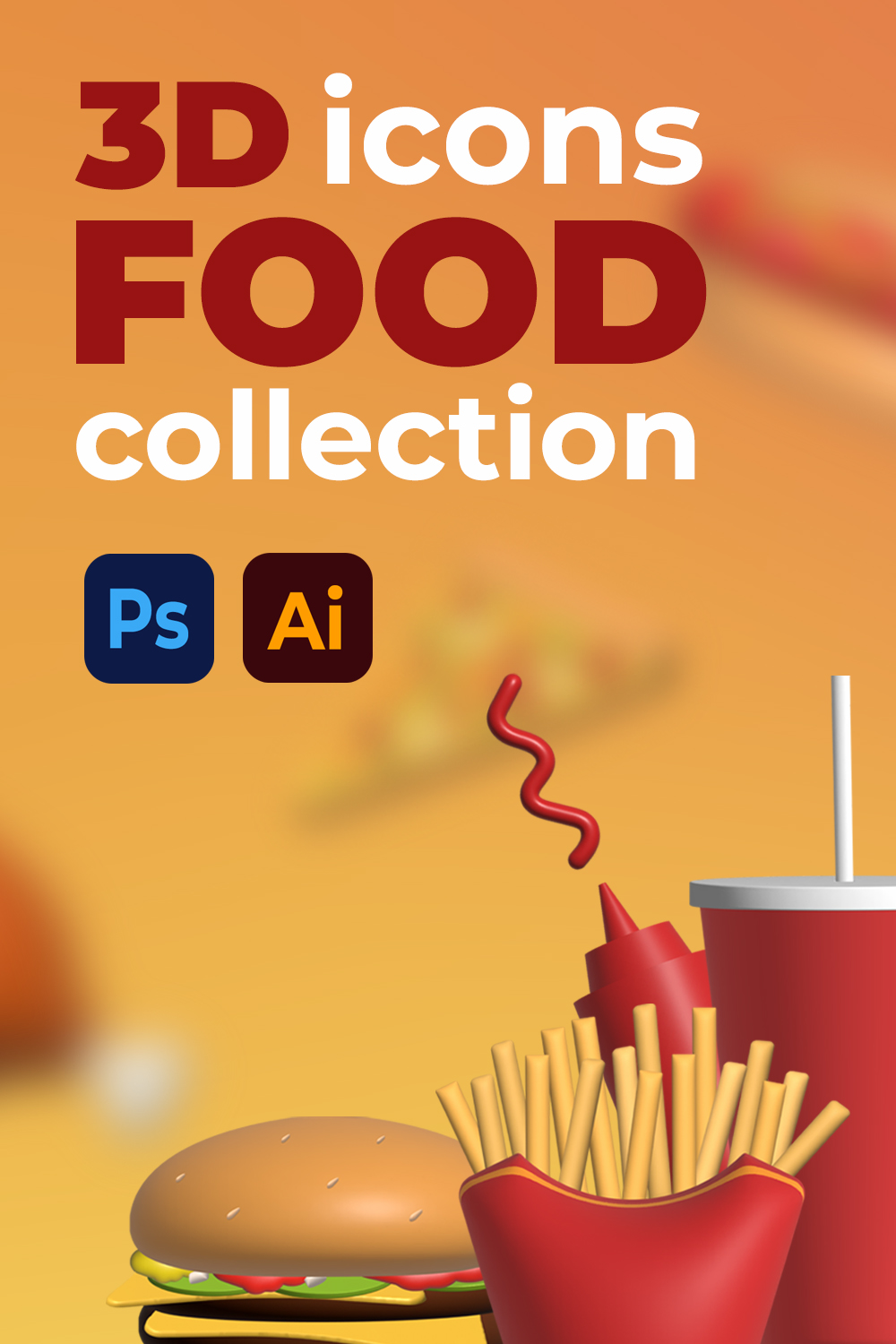 3D Food Icons Collection Pinterest Collage image.