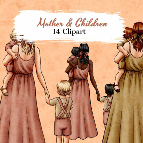 Mother And Children Clipart.