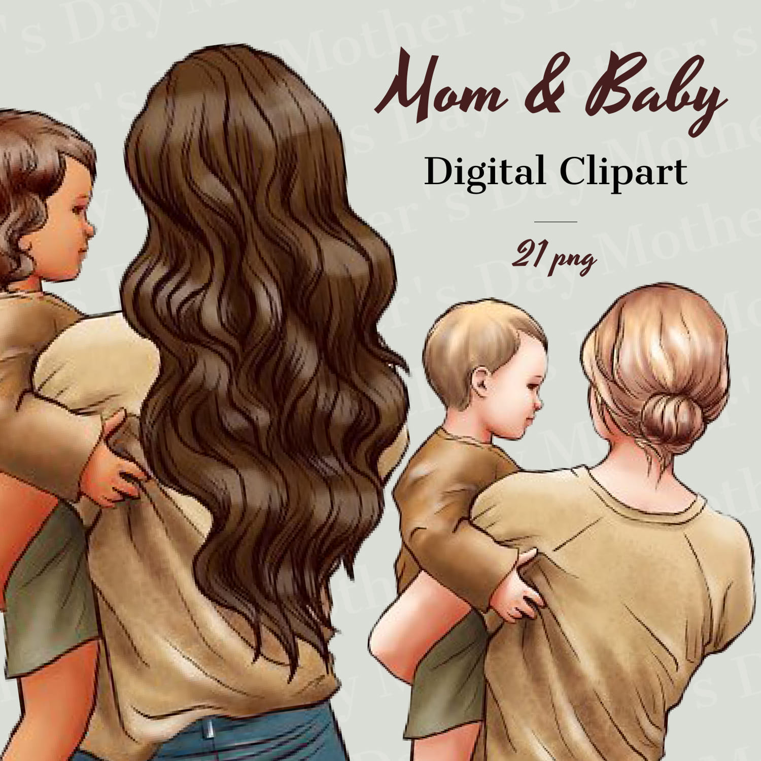 Mother’s Day Clipart, Mom And Baby.