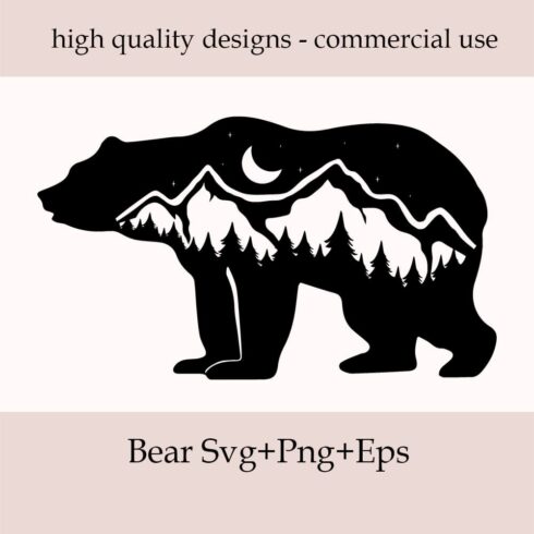 Bear Svg, Mountains Svg, Bear Silhouette, Bear Clipart, Wild, Bear Png , Cricut Cut File, Outline Vector, Woods Svg.