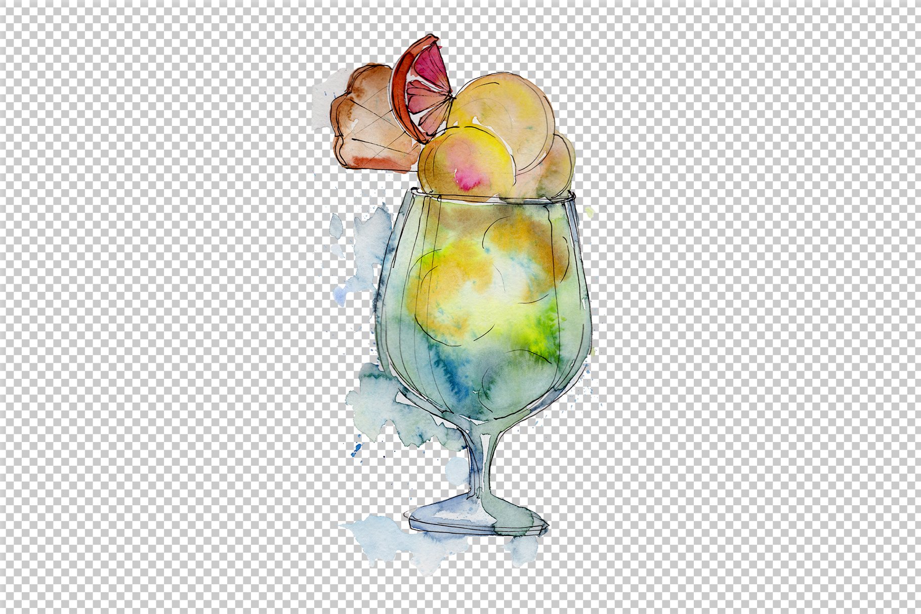 So colorful glass of the ice cream on the transparent background.