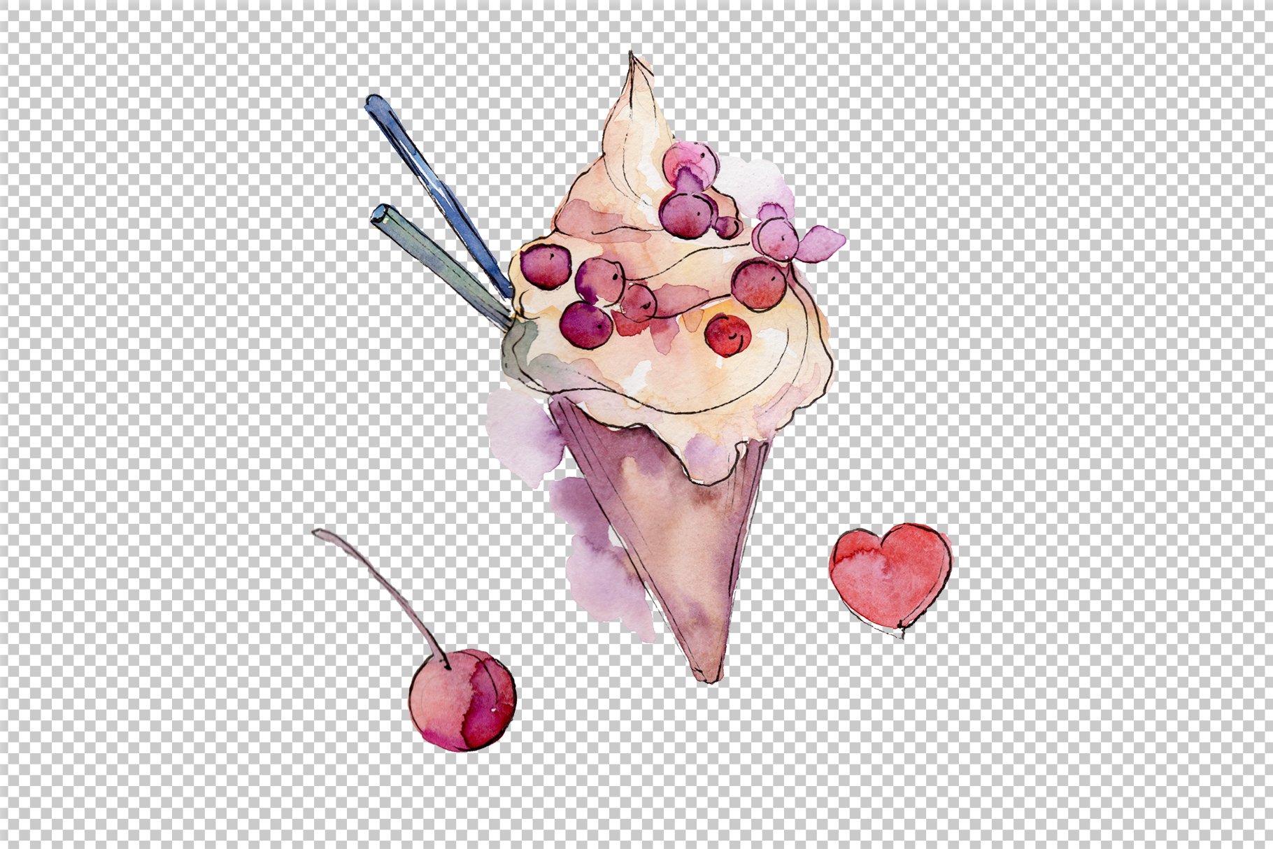 Watercolor lilac ice cream.