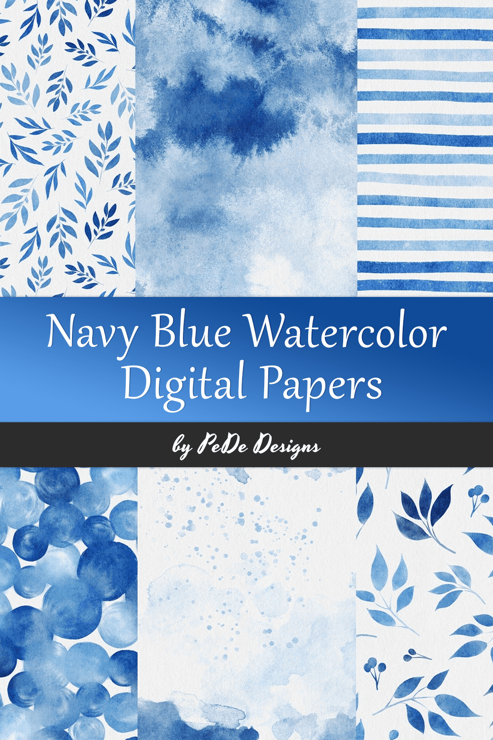 Navy Blue Watercolor Digital Papers - Pinterest.