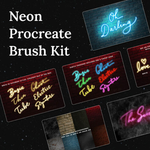 Neon Procreate Brush Kit - main image preview.