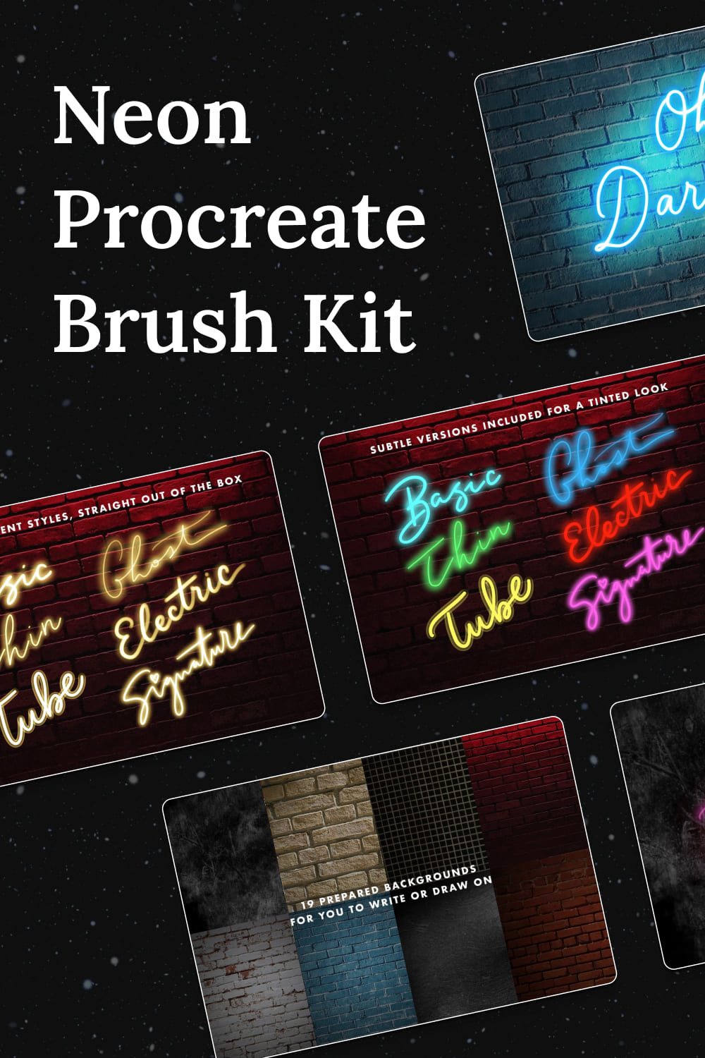 Neon Procreate Brush Kit - pinterest image preview.